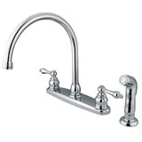 Kingston Brass Two Handle Goose Neck Kitchen Faucet & Non-Metallic Side Spray - Polished Chrome - KB721ALSP