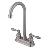 Kingston Brass Two Handle 4" Centerset High-Arch Bar Faucet - Brushed Nickel KB498AL