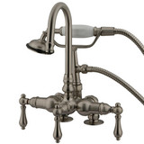 Kingston Brass 3-3/8" Deck Mount Clawfoot Tub Filler Faucet with Hand Shower - Satin Nickel