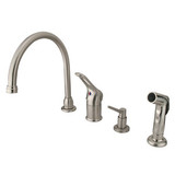 Kingston Brass Single Loop Handle Kitchen Faucet with Soap Dispenser & Side Spray - Brushed Nickel - KB818K8