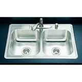 Hamat REVIVE 32" X 22" Double Bowl Top Mount Kitchen Sink - Four Holes - Stainless Steel