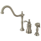 Kingston Brass Single Handle Widespread Kitchen Faucet & Brass Side Spray - Brushed Nickel KS7808TPLBS