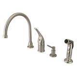 Kingston Brass Single Handle Kitchen Faucet with Side Spray & Soap Dispenser - Satin Nickel - KB828K8
