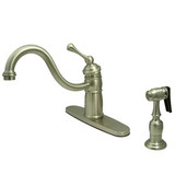 Kingston Brass Single Handle Kitchen Faucet & Brass Side Spray - Brushed Nickel - KB1578BLBS