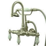 Kingston Brass Wall Mount Clawfoot Tub Filler Faucet with Hand Shower - Brushed Nickel CC9T8