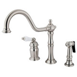 Kingston Brass Single Handle Deck Mount Widespread Kitchen Faucet & Brass Side Spray - Satin Nickel KS1818PLBS