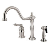 Kingston Brass Single Handle Deck Mount Widespread Kitchen Faucet & Brass Side Spray - Brushed Nickel - KS1818ALBS