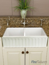 Fine Fixtures Snowdon Double Bowl French Fluted Apron Fireclay Kitchen Sink - White - 32 3/4" x 20" - FC3318SN