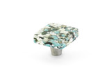 Schaub Ice Square Glass Door Knob 1-1/2" Diam - Green/Blue Pebbles - 34-GBP