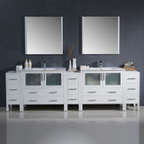 Fresca FVN62-108WH-UNS Torino Double Sink Bathroom Vanity & 3 Side Cabinets & Integrated Sinks & Faucets 108" W - White