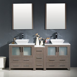 Fresca FVN62-301230GO-VSL Torino Double Sink Bathroom Vanity with Side Cabinet & Vessel Sinks & Faucets 72" W - Gray Oak