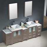 Fresca FVN62-72GO-VSL Torino Espresso Double Sink Bathroom Vanity with 3 Side Cabinets & Vessel Sinks & Faucets 84" W - Gray Oak