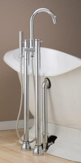 Cheviot 7565-BN Contemporary Free Standing Tub Filler Faucet With Hand Shower & Water Supplies  - Brushed Nickel