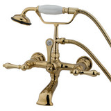 Kingston Brass Wall Mount Clawfoot Tub Filler Faucet with Hand Shower - Polished Brass CC551T2