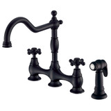Gerber Opulence Two Handle Bridge Kitchen Faucet with Side Spray - Satin Black - D404457BS