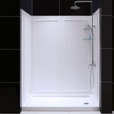 DreamLine  DL-6190R-01 SlimLine 32 in. by 60 in. Single Threshold Shower Base Right Hand Drain and QWALL-5 Shower Backwall Kit