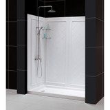 DreamLine  DL-6192L-01 SlimLine 36 in. by 60 in. Single Threshold Shower Base Left Hand Drain and QWALL-5 Shower Backwall Kit