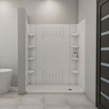 DreamLine  DL-6146R-01 SlimLine 32 in. by 60 in. Single Threshold Shower Base Right Hand Drain and QWALL-3 Shower Backwall Kit