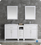 Fresca FVN21-301230WH Cambridge 72" White Double Sink Traditional Bathroom Vanity w/ Mirrors