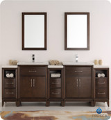 Fresca  FVN21-84AC Cambridge 84" Antique Coffee Double Sink Traditional Bathroom Vanity w/ Mirrors