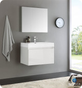 Fresca FVN8007WH Mezzo 30" White Wall Hung Modern Bathroom Vanity w/ Medicine Cabinet