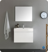 Fresca FVN8007WH Mezzo 30" White Wall Hung Modern Bathroom Vanity w/ Medicine Cabinet