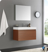 Fresca FVN8008TK Mezzo 36" Teak Wall Hung Modern Bathroom Vanity w/ Medicine Cabinet
