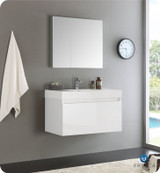 Fresca FVN8008WH Mezzo 36" White Wall Hung Modern Bathroom Vanity w/ Medicine Cabinet
