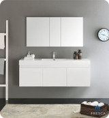 Fresca FVN8041WH Mezzo 60" White Wall Hung Single Sink Modern Bathroom Vanity w/ Medicine Cabinet