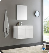 Fresca FVN8089WH Vista 30" White Wall Hung Modern Bathroom Vanity w/ Medicine Cabinet