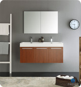 Fresca FVN8092TK-D Vista 48" Teak Wall Hung Double Sink Modern Bathroom Vanity w/ Medicine Cabinet