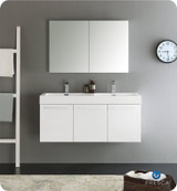 Fresca  FVN8092WH-D Vista 48" White Wall Hung Double Sink Modern Bathroom Vanity w/ Medicine Cabinet