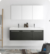 Fresca  FVN8093BW-D Vista 60" Black Wall Hung Double Sink Modern Bathroom Vanity w/ Medicine Cabinet