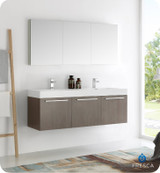 Fresca FVN8093GO-D Vista 60" Gray Oak Wall Hung Double Sink Modern Bathroom Vanity w/ Medicine Cabinet