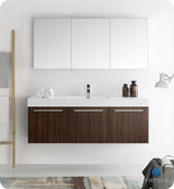 Fresca  FVN8093GW Vista 60" Walnut Wall Hung Single Sink Modern Bathroom Vanity w/ Medicine Cabinet