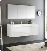 Fresca FVN8093WH Vista 60" White Wall Hung Single Sink Modern Bathroom Vanity w/ Medicine Cabinet