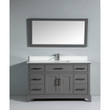 Vanity Art 60 Inch Single Sink Vanity Cabinet with Engineered Marble Vanity Top & Mirror - Grey - VA1060G