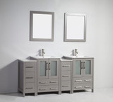 Vanity Art 72 Inch Double Sink Vanity Cabinet with Ceramic Sink & Mirror - Grey - VA3024-72G