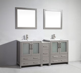 Vanity Art 72 Inch Double Sink Vanity Cabinet with Ceramic Sink & Mirror - Grey - VA3030-72G