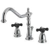 Kingston Brass Two Handle Widespread Lavatory Faucet With Black Porcelain Cross Handle - Polished Chrome KS1991PKX