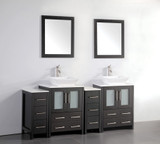 Vanity Art 72 Inch Double Sink Vanity Cabinet with Ceramic Vessel Sink & Mirror - Espresso - VA3124-72E