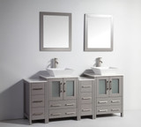 Vanity Art 72 Inch Double Sink Vanity Cabinet with Ceramic Vessel Sink & Mirror - Grey - VA3124-72G