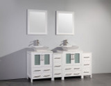 Vanity Art VA3124-72W 72 Inch Double Sink Vanity Cabinet with Ceramic Vessel Sink & Mirror - White