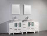 Vanity Art 84 Inch Double Sink Vanity Cabinet with Ceramic Vessel Sink & Mirror - White - VA3124-84W