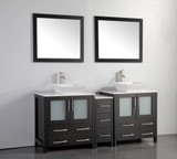 Vanity Art VA3130-72E 72 Inch Double Sink Vanity Cabinet with Ceramic Vessel Sink & Mirror - Espresso