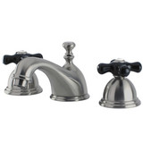 Kingston Brass Two Handle Widespread Lavatory Faucet With Black Porcelain Cross Handle - Satin Nickel Kingston Brass Two Handle Widespread Lavatory Faucet With Black Porcelain Cross Handle - Satin Nickel
