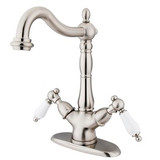 Kingston Brass Two Handle Single Hole Lavatory Faucet with Optional Cover Plate - Brushed Nickel KS1498PL