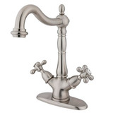 Kingston Brass Two Handle Single Hole Lavatory Faucet with Optional Cover Plate - Satin Nickel KS1498AX