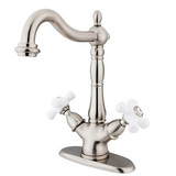 Kingston Brass Two Handle Single Hole Lavatory Faucet with Optional Cover Plate - Brushed Nickel KS1498PX