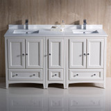 Fresca FCB20-241224AW-CWH-U Oxford 60" Antique White Traditional Double Sink Bathroom Cabinets w/ Top & Sinks